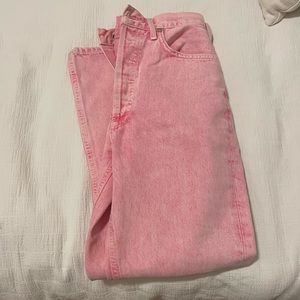 AGOLDE Riley Cropped Pink Acid Wash High-Rise Jeans